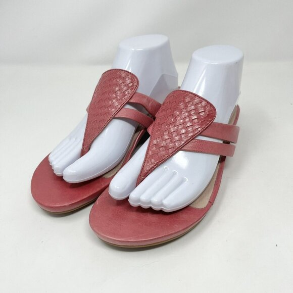 Abeo Womens Pink Sandals Flip Flops Sheena Size 9 N Triangle Woven Leather - Picture 2 of 9